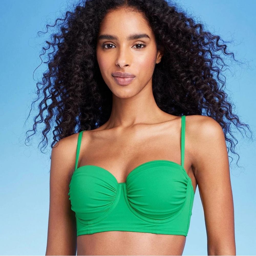 Shade & Shore Green Underwire Ruched Longline Bikini Top NWT